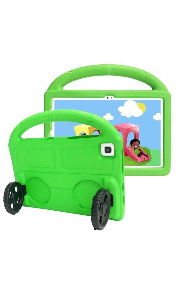 Safa Galaxy Tab A7 10.4 T500 2020  Uyumlu Zore Wheel Car Tekerlek Standlı Tablet Eva Silikon Kılıf-Yeşil - Image 1
