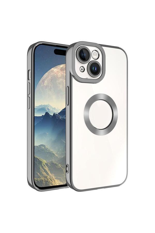 Zore İphone 15 Uyumlu Kamera Korumalı Logo Gösteren Omega Kılıf-Koyu Gri - Image 1