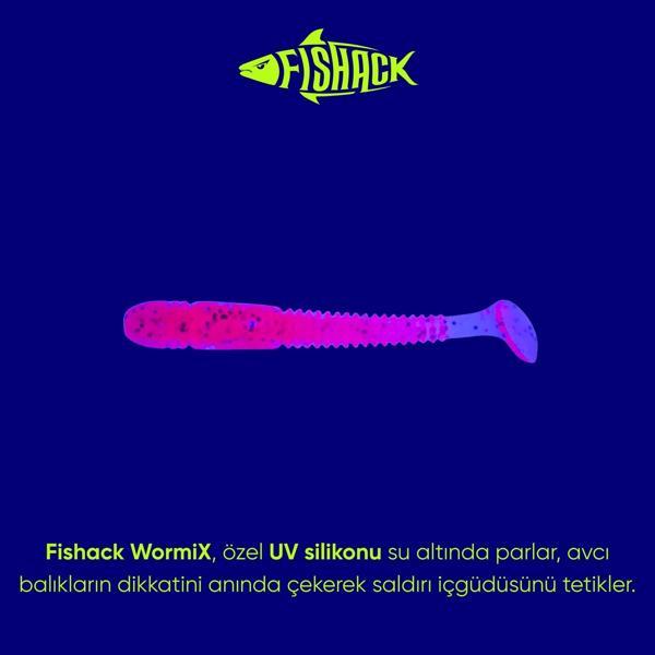 Silikon Kurt Yem - 1,1g 55mm - Fishack Wormix - 1 Adet - UV - Pembe - Karides Kokulu - Image 1
