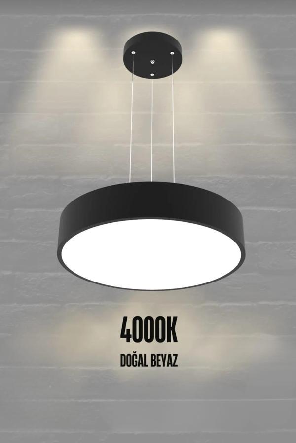 Drum 40cm ( Siyah Kasa, 4000k Işık Rengi ) Modern Sarkıt Led Avize, Salon, Mutfak, Oturma Odası - Image 1