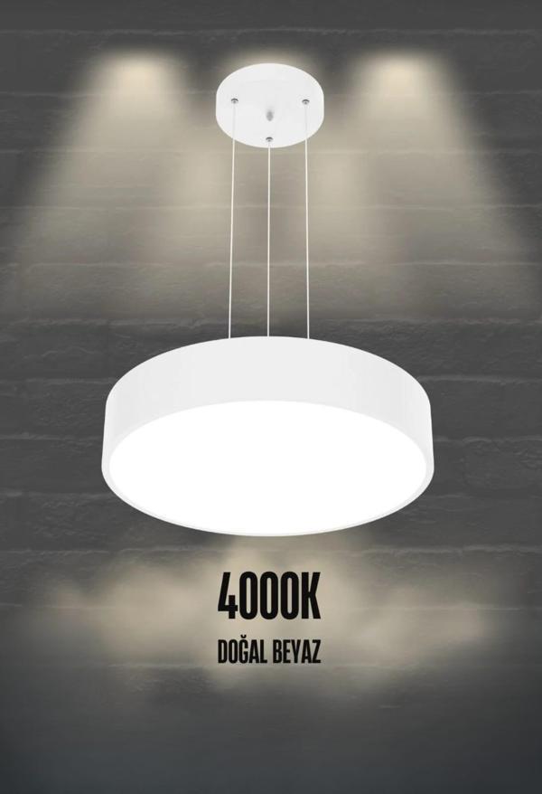 Drum 40cm ( Beyaz Kasa, 4000k Işık Rengi ) Modern Sarkıt Led Avize, Salon, Mutfak, Yatak Odası - Image 1