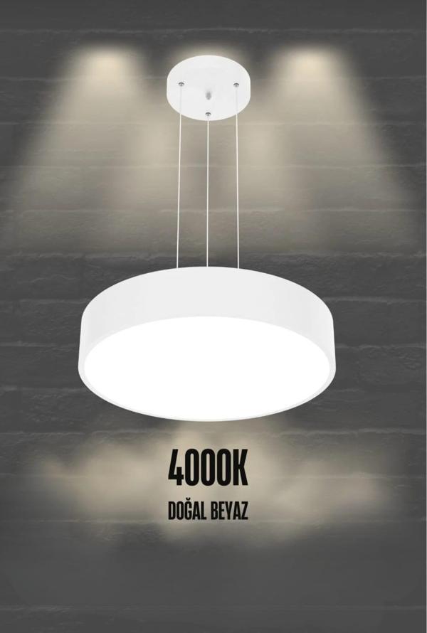 Drum 40cm ( Beyaz Kasa, 4000k Işık Rengi ) Modern Sarkıt Led Avize, Salon, Mutfak, Yatak Odası - Image 1