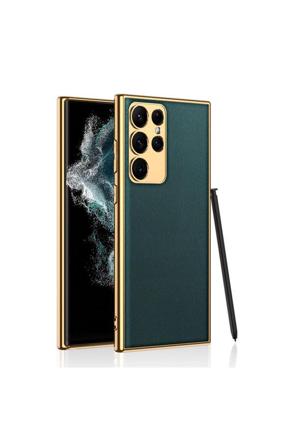 Yucca Tech Galaxy S23 Ultra Uyumlu Deri Görünümlü Kenarları Elektroplating Kaplama Zore Fizyon Kılıf-Ko - Image 1
