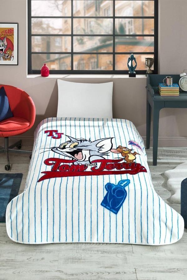 Özdilek Lisanslı Tek Kişilik Çocuk Battaniye (155x215)-Tom ve Jerry Mavi - Image 1