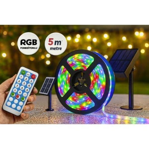 Güneş Enerjili RGB 5 Metre Şerit LED Kamp ve Bahçe Aydınlatması - Image 1