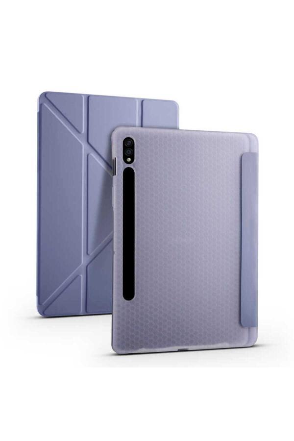 Marselit Galaxy Tab S7 T870 Kılıf  Uyumlu Zore Tri Folding Kalem Bölmeli Standlı Kılıf-Mor - Image 1