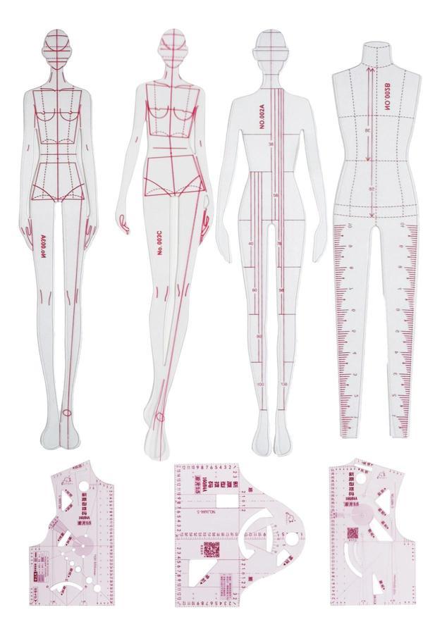 7’li Mini Moda Cetveli Seti – Kumaş Tasarımı, Konfeksiyon ve Prototip Çizim Şablonu - Image 1
