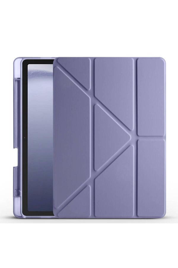 Zore Galaxy Tab A9 Kılıf Uyumlu Tri Folding Kalem Bölmeli Standlı Kılıf-Mor - Image 1