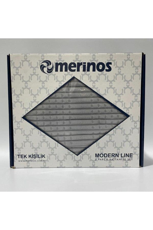 Merinos Modern Line Tek Kişilik 2 Parça Battaniye Seti - Gri - Image 1