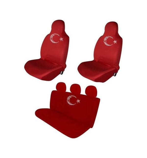 Renault Symbol Penye Oto Koltuk Kılıfı - Ay Yıldız Baskılı - Kırmızı - Image 1