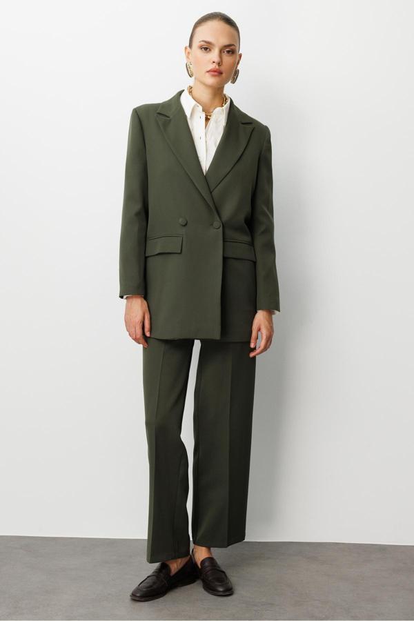 Mizalle Oversize Haki Kruvaze Blazer Ceket - Image 1