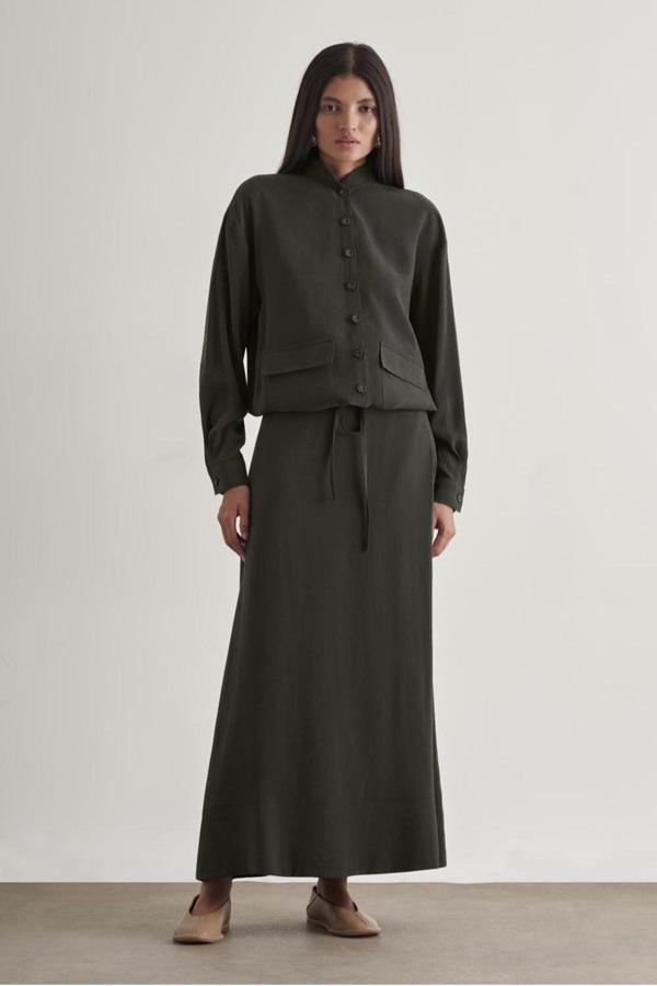 Mizalle Modal Karışımlı Antrasit Maksi Evaze Etek - Image 1