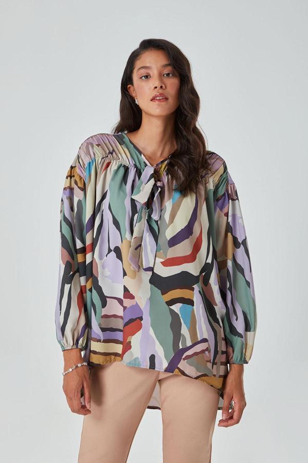 Mizalle Renkli Zebra Tunik - Image 1