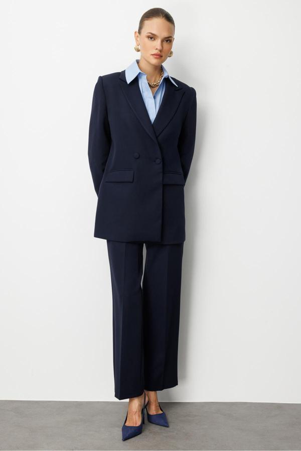 Mizalle Oversize Lacivert Kruvaze Blazer Ceket - Image 1