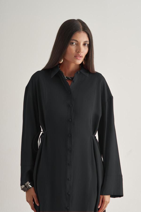 Mizalle Yandan Bağlı Modal Karışımlı Siyah Tunik - Image 1