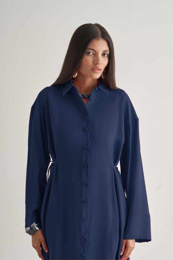 Mizalle Yandan Bağlı Modal Karışımlı İndigo Mavi Tunik - Image 1