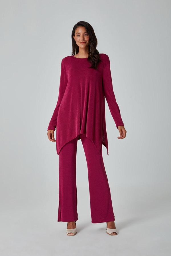Mizalle Yırtmaç Detaylı Buzy Fuşya Pantolon - Image 1