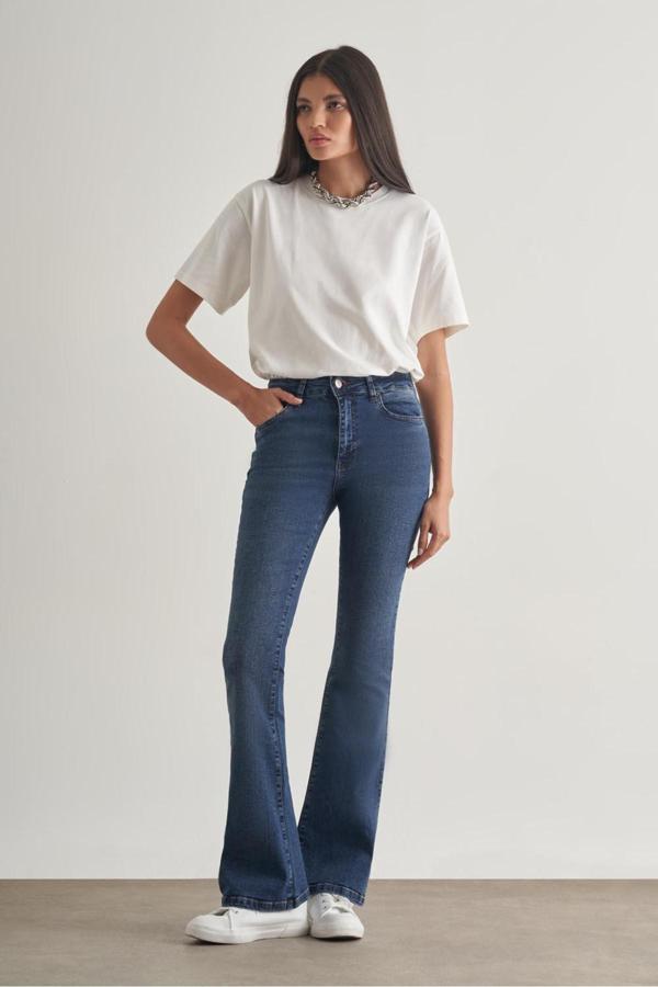 Mizalle Skinny Fit Flare Paça Koyu Mavi Denim Pantolon - Image 1