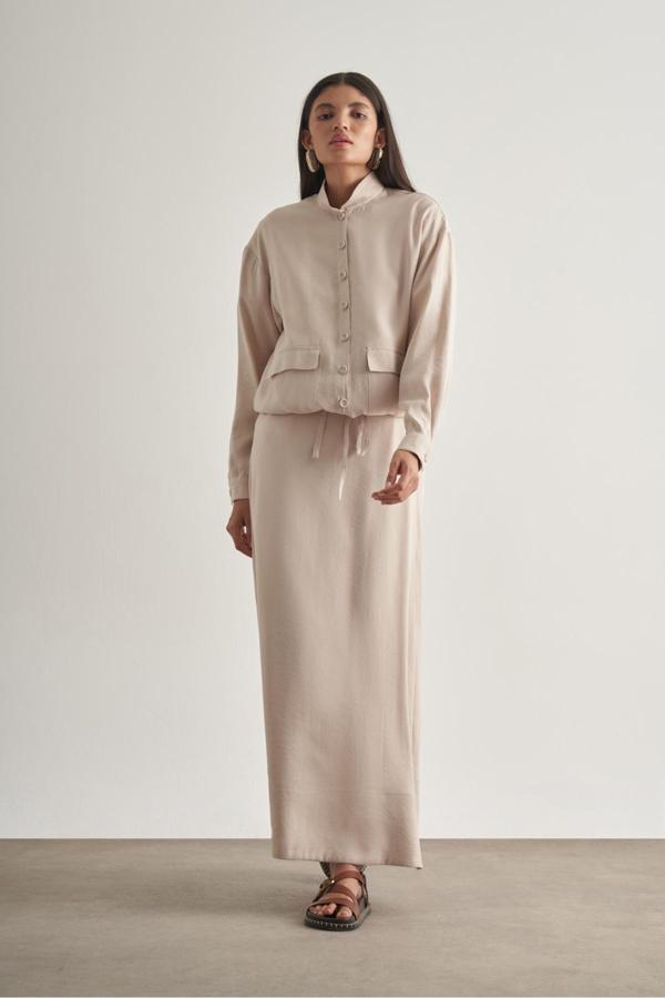 Mizalle Modal Karışımlı Taş Rengi Maksi Evaze Etek - Image 1