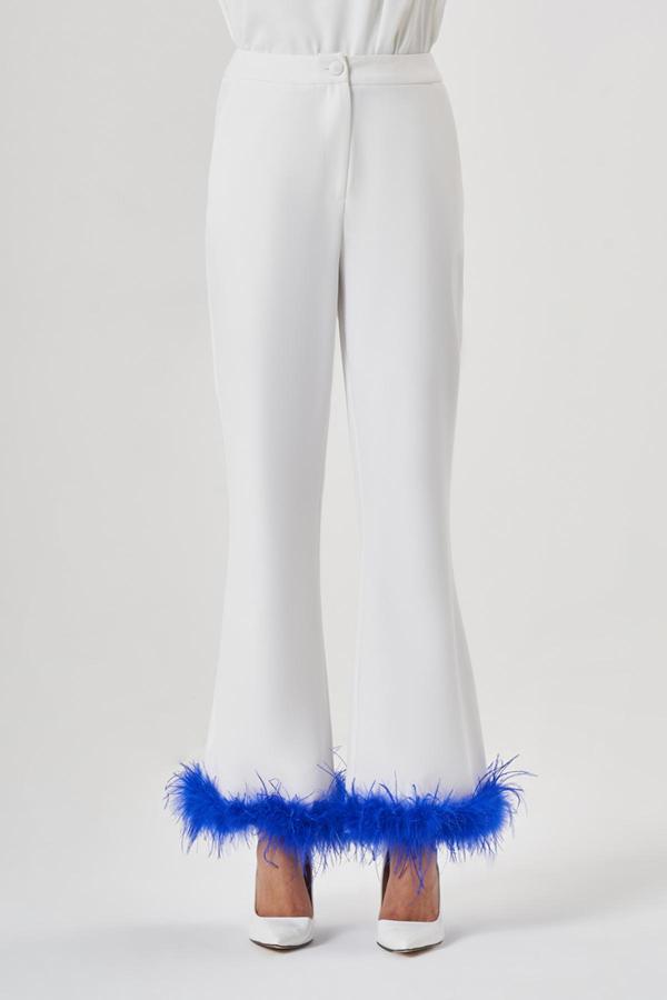 Mizalle Tüylü Luxury Ekru Pantolon - Image 1