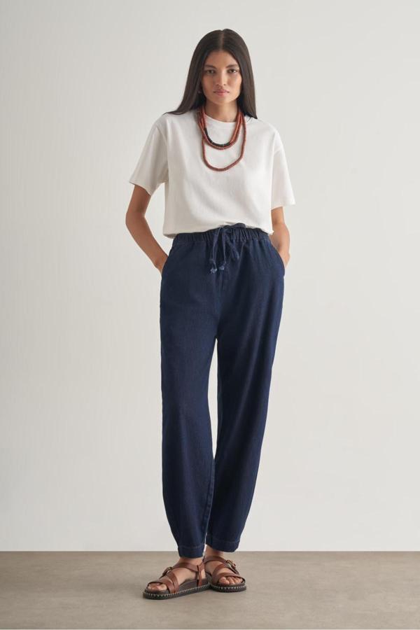 Mizalle Beli Ipli Balon Fit Lacivert Denim Pantolon - Image 1