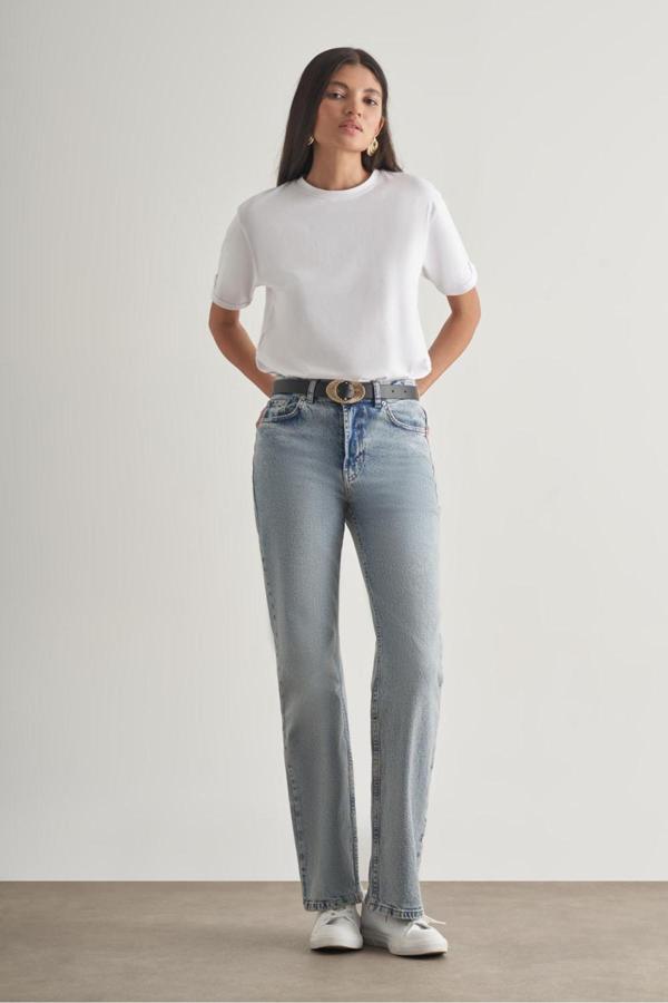 Mizalle Straight Fit Yüksek Bel Mavi Denim Pantolon - Image 1