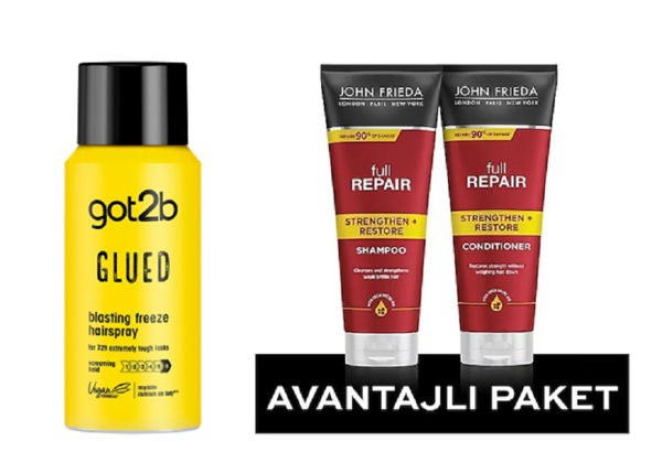 Schwarzkop Got2B Glued  Seyahat Saç Spreyi 100ML+John Frieda Onarıcı Saç Şampuanı+Saç Kremi SET - Image 1