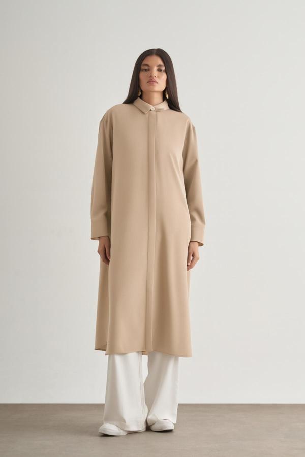 Mizalle Mizallle Çıtçıtlı Uzun Yazlık Taş Rengi Tunik - Image 1