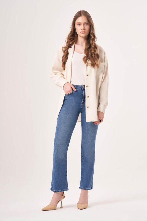 Mizalle 23408 İndigo Denim Pantolon - Image 1