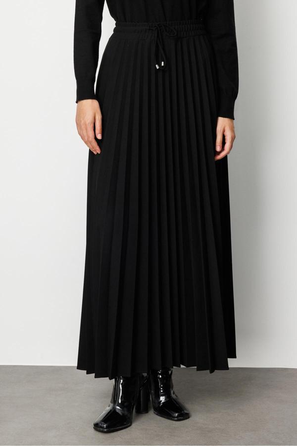 Mizalle Örme Krep Piliseli Maksi Siyah Etek - Image 1