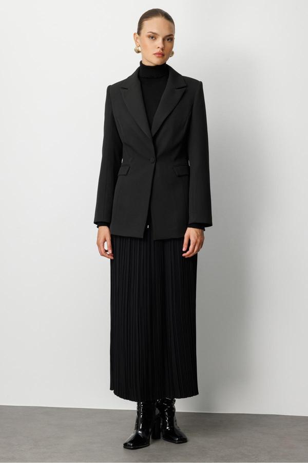 Mizalle Tek Düğme Klasik Siyah Ceket - Image 1