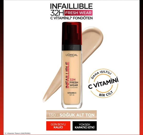 L'Oréal Paris Infaillible 32H Fresh Wear C Vitaminli Fondöten - 130 True Beige - Image 1