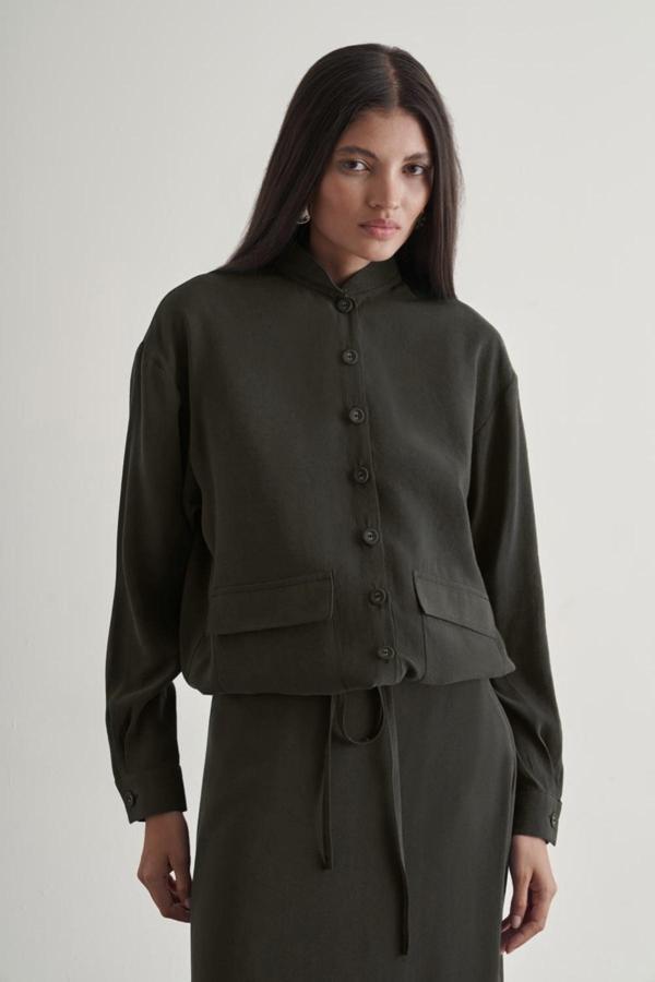 Mizalle İp Büzgülü Torba Cepli Modal Karışımlı Antrasit Ceket - Image 1