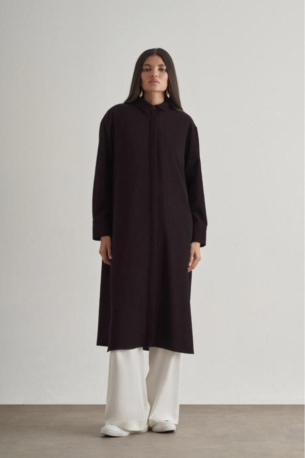 Mizalle Mizallle Çıtçıtlı Uzun Yazlık Siyah Tunik - Image 1