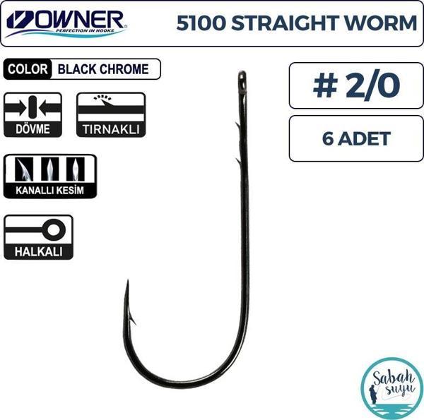 Owner 5100 Straight Worm Tırnaklı Delikli İğne #2/0 (6 Adet) Siyah - Image 1