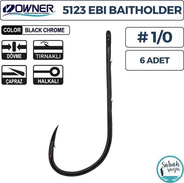 Owner 5123 Ebi Baitholder Tırnaklı Delikli İğne #1/0 (6 Adet) Siyah - Image 1