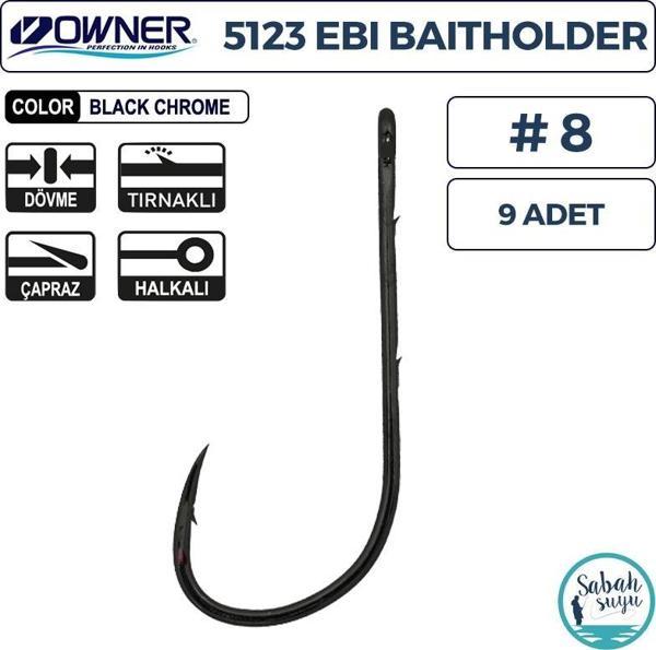 Owner 5123 Ebi Baitholder Tırnaklı Delikli İğne #8 (9 Adet) Siyah - Image 1