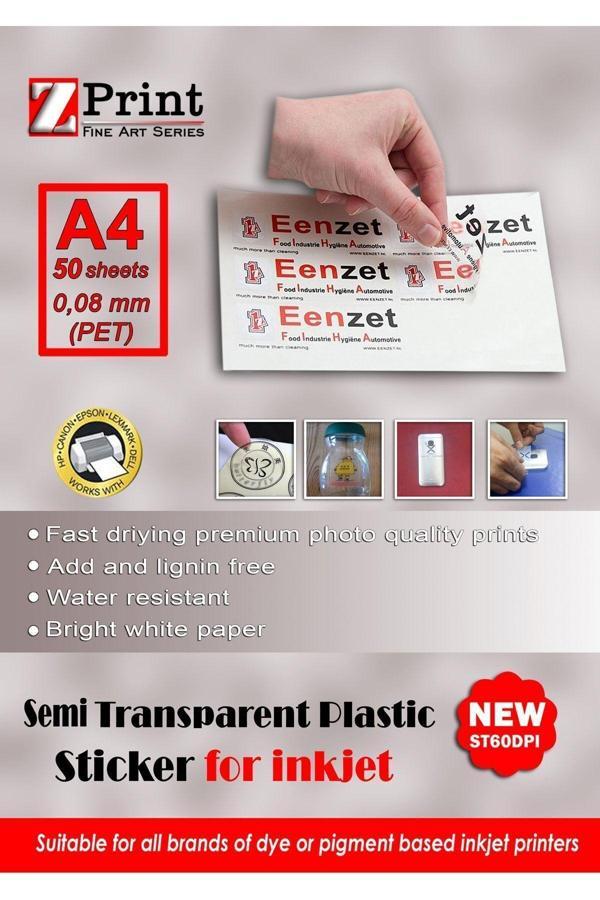 Zprint Inkjet Yazıcılar Için Yarı Şeffaf Yapışkanlı Sticker Fotoğraf Kağıdı Yırtılmaz Plastik A4 50 Yaprak - Image 1