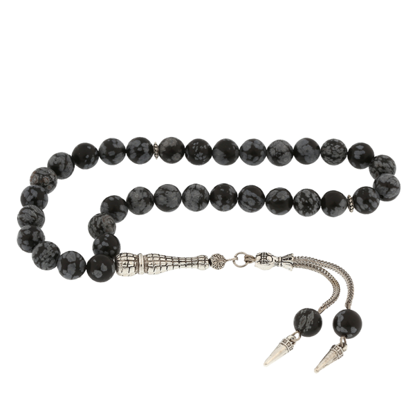 BlackCraft ​Doğaltaş Metal Püsküllü Obsidyen Taşı Tesbih (BC-02AF0D) - Image 1