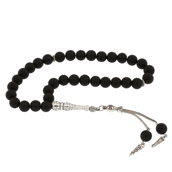 BlackCraft ​Doğaltaş Metal Püsküllü Mat Oniks Taşı Tesbih (BC-5A4267) - Image 1