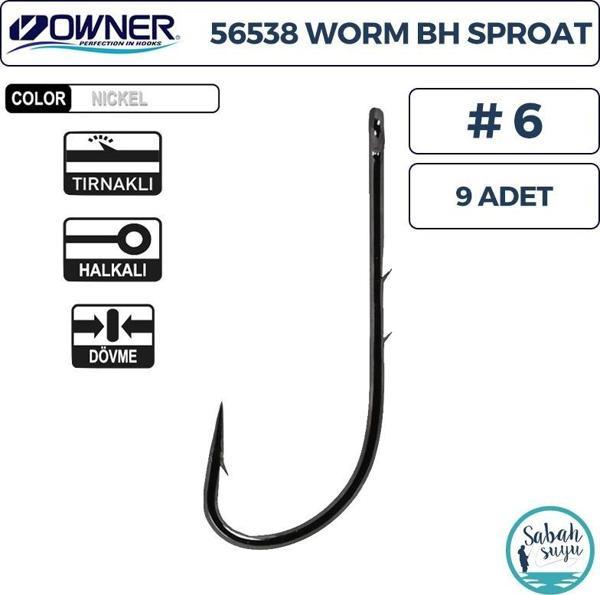 Owner 56538 Worm BH Sproat Black Chrome Tekli İğne #6 (9 Adet) - Image 1