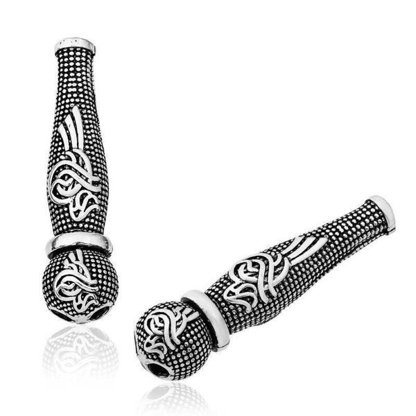 BlackCraft Gümüş Nokta İşlemeli Tuğra Motifli Tesbih İmamesi (BC-6DA4F0) - Image 1
