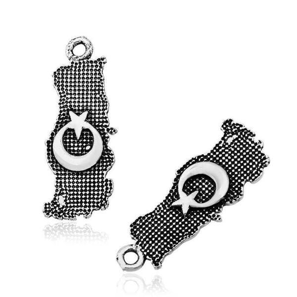 BlackCraft ​Gümüş Ay Yıldız Motifli Türk Bayrağı Tesbih Püskülü (BC-D4CEDE) - Image 1