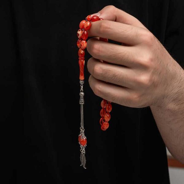 BlackCraft Gümüş Püskül Sıkma Kehribar Tesbih (BC-2EE3B4) - Image 1
