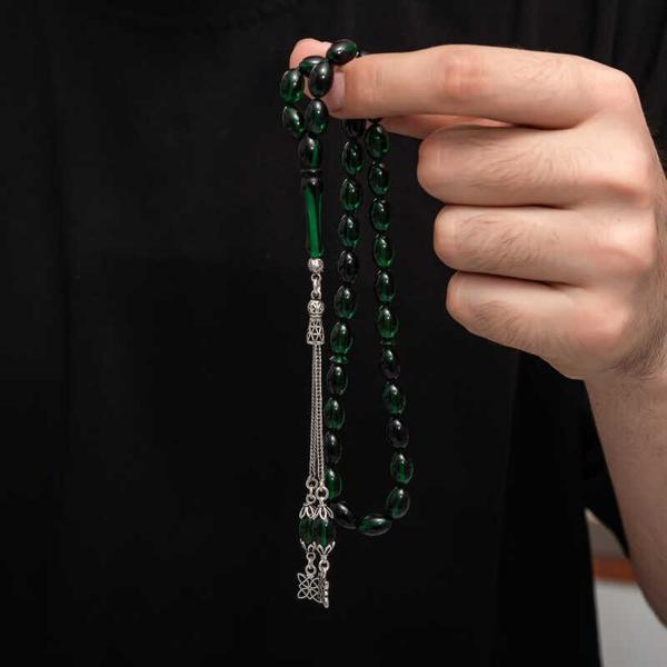 BlackCraft Gümüş Püskül Sıkma Kehribar Tesbih (BC-2EE3B4) - Image 1