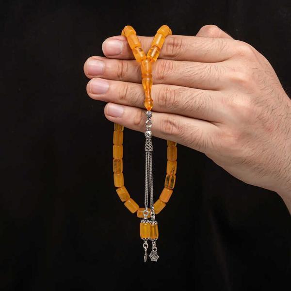 BlackCraft Gümüş Püskül Sıkma Kehribar Tesbih (BC-2EE3B4) - Image 1