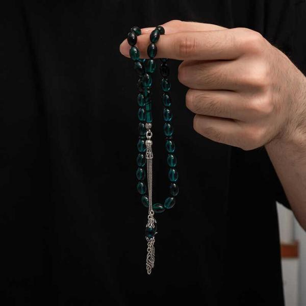 BlackCraft Gümüş Püskül Sıkma Kehribar Tesbih (BC-2EE3B4) - Image 1