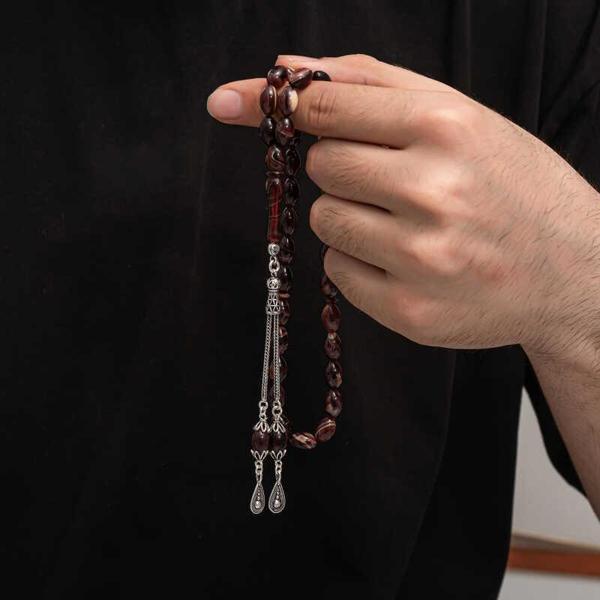 BlackCraft Gümüş Püskül Sıkma Kehribar Tesbih (BC-2EE3B4) - Image 1