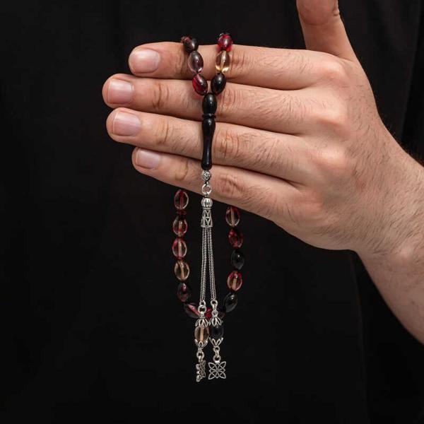 BlackCraft Gümüş Püskül Sıkma Kehribar Tesbih (BC-2EE3B4) - Image 1