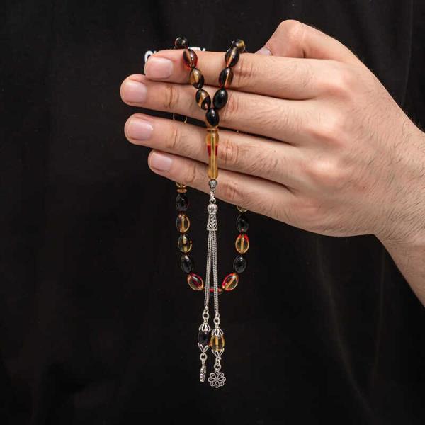 BlackCraft Gümüş Püskül Sıkma Kehribar Tesbih (BC-2EE3B4) - Image 1